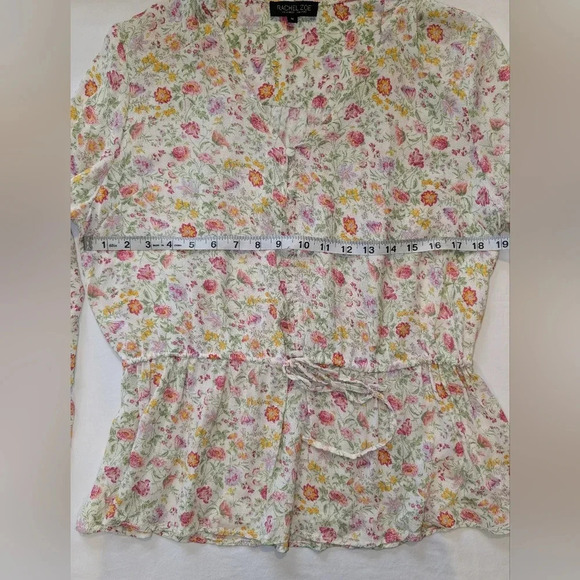 Rachel Zoe Floral blouse 3/4 sleeve with drawstring waist, size M - Picture 3 of 8